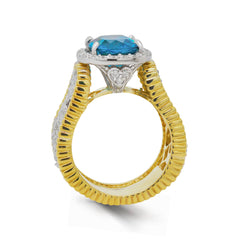 BLUE ZIRCON 18K TWO-TONE GOLD DIAMONDS RING