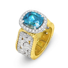 BLUE ZIRCON 18K TWO-TONE GOLD DIAMONDS RING
