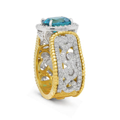 BLUE ZIRCON 18K TWO-TONE GOLD DIAMONDS RING
