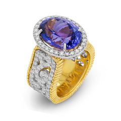 TANZANITE 18K TWO-TONE GOLD AND DIAMONDS RING