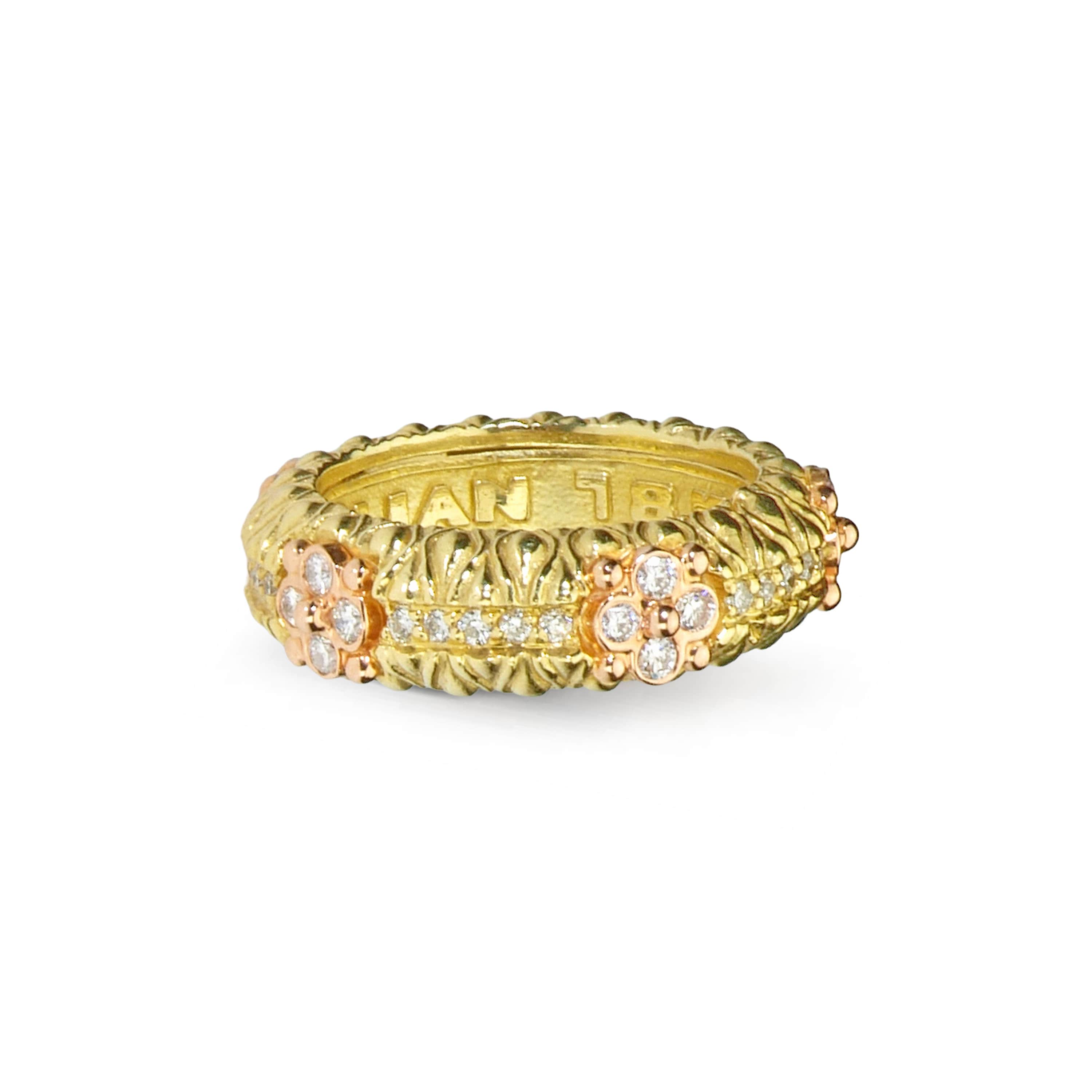 Stambolian 18K Yellow and White Gold Diamond Band Ring Three-Quarter View