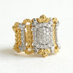 Stambolian Smile Wide 18K Two-Tone Gold Diamond Filigree Ring Front View