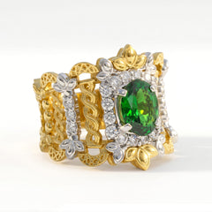 Smile Wide Tsavorite Diamond Two Tone Ring