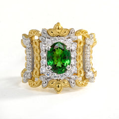 Smile Wide Tsavorite Diamond Two Tone Ring