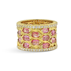 AMBITION 18K GOLD PINK SAPPHIRE DIAMOND BAND RING
