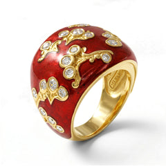 Stambolian Colors of Life 18K Gold Red Enamel Diamond Dome Ring Three-Quarter View