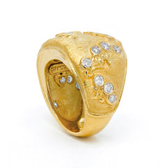 Stambolian 18K Yellow Gold Diamond Dome Ring Top View with Star-Set Diamonds