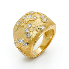 Stambolian 18K Yellow Gold Diamond Dome Ring Top View with Star-Set Diamonds