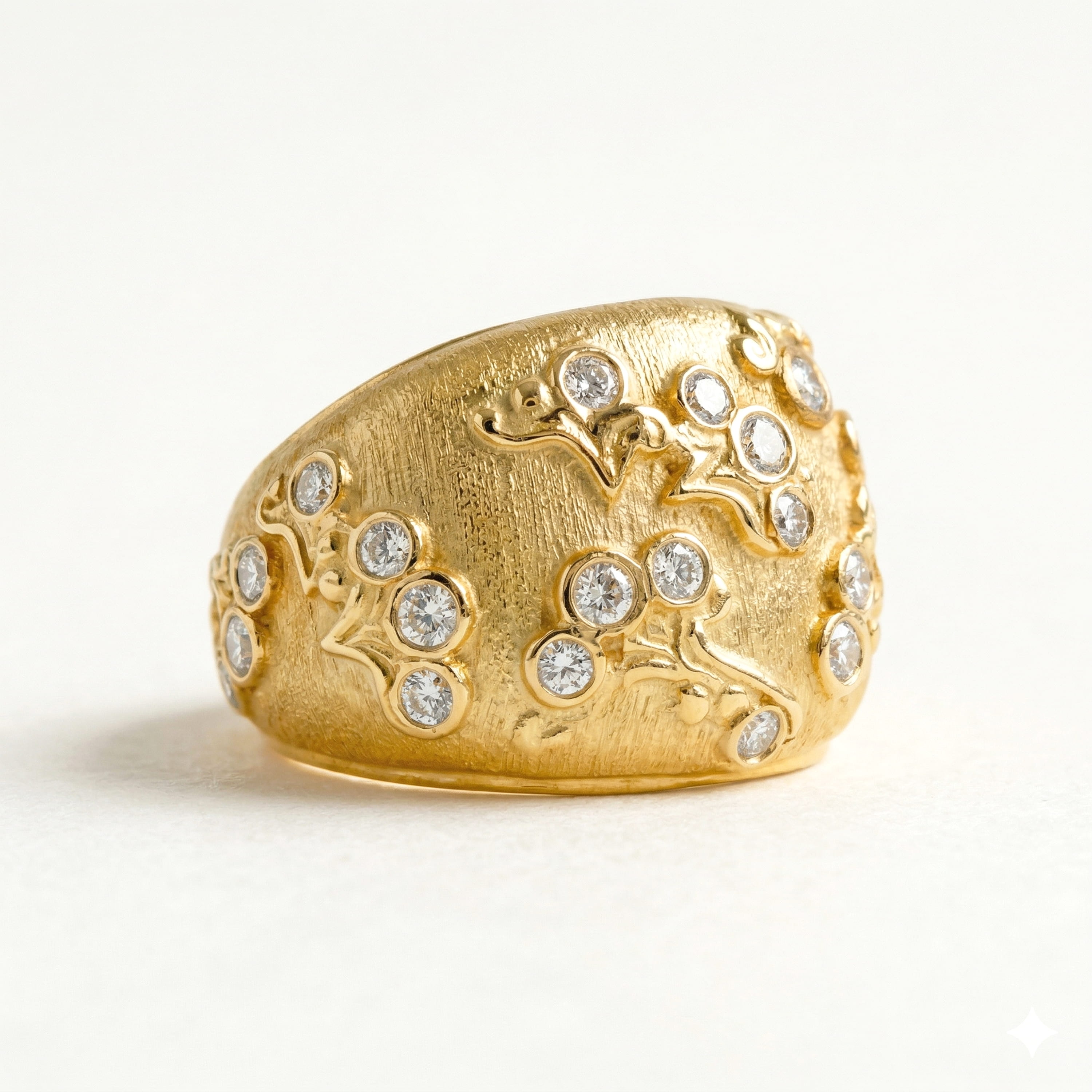 Stambolian 18K Yellow Gold Diamond Dome Ring Top View with Star-Set Diamonds
