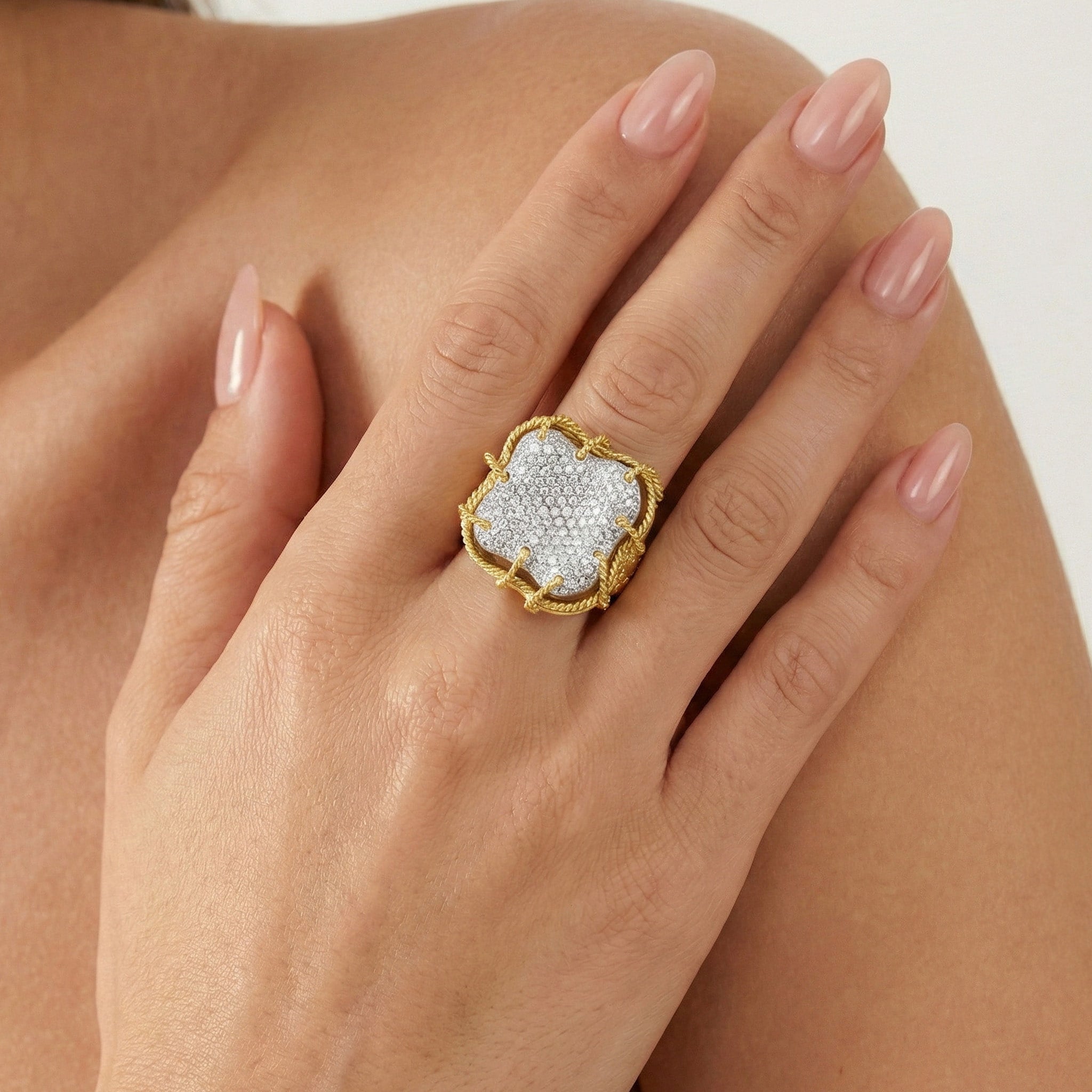 Stambolian Karizma 18K Two-Tone Gold Hand-Woven Diamond Ring Front View on White Background