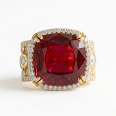 Cushion Cut Rubellite Diamond Filigree Ring