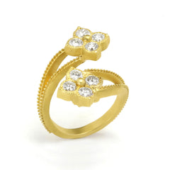 18K GOLD DIAMOND CLUSTERS BYPASS RING