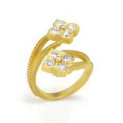 18K GOLD DIAMOND CLUSTERS BYPASS RING