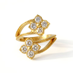 18K Gold Diamond Cluster Bypass Ring