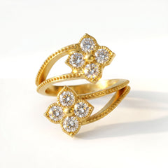 18K Gold Diamond Cluster Bypass Ring
