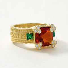 HAPPINESS RED AND TSAVORITE GARNET DIAMONDS RING