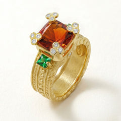 HAPPINESS RED AND TSAVORITE GARNET DIAMONDS RING