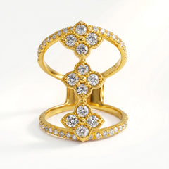 18K Gold Triple Diamond Cluster Wide Band Ring