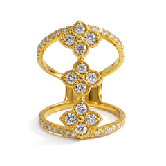 18K Gold Triple Diamond Cluster Wide Band Ring