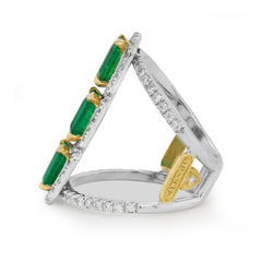 COLOMBIAN EMERALD 18K WHITE GOLD DIAMOND WIDE RING