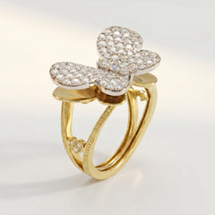 18K Two Tone Gold Diamond Butterfly Ring