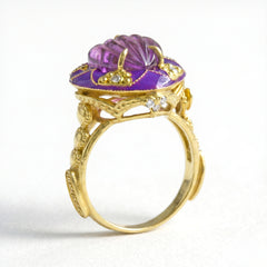 Candy Heart 18K Gold Amethyst Purple Enamel Ring