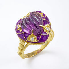 Candy Heart 18K Gold Amethyst Purple Enamel Ring
