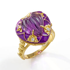 Candy Heart 18K Gold Amethyst Purple Enamel Ring
