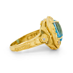 CANDY HEART BLUE TOPAZ 18K GOLD DIAMONDS RING