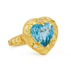 CANDY HEART BLUE TOPAZ 18K GOLD DIAMONDS RING