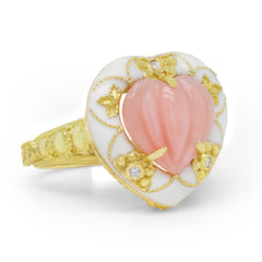 CANDY HEART PINK OPAL WHITE ENAMEL RING