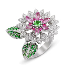 BLOOMING ORCHID PINK SAPPHIRE TSAVORITES DIAMONDS FLORAL RING