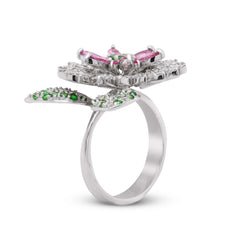 BLOOMING ORCHID PINK SAPPHIRE TSAVORITES DIAMONDS FLORAL RING