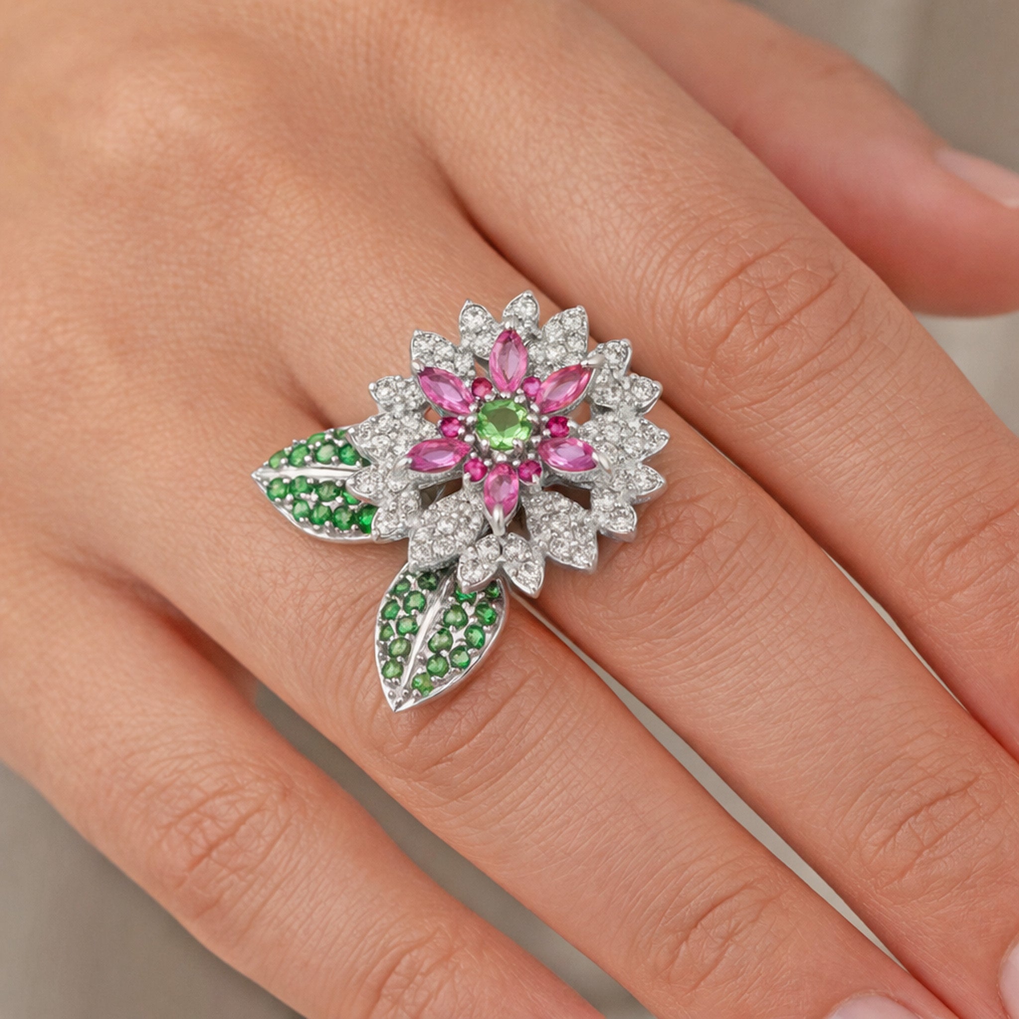 Stambolian Blooming Orchid Ring Side Angle Showing Layered Petal Detail