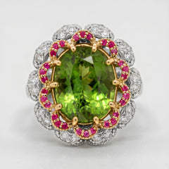 Palm Beach Peridot and Pink Sapphire Diamond Ring
