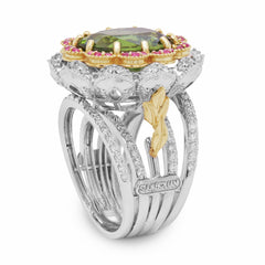 PALM BEACH PERIDOT PINK SAPPHIRE AND DIAMONDS LARGE RING