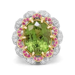 PALM BEACH PERIDOT PINK SAPPHIRE AND DIAMONDS LARGE RING