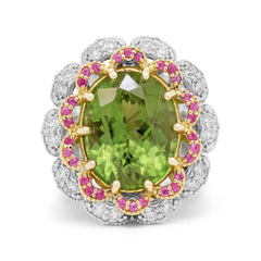 PALM BEACH PERIDOT PINK SAPPHIRE AND DIAMONDS LARGE RING