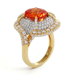Spessartine Garnet Double Halo Diamond Ring