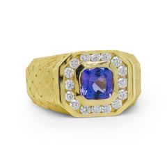18K GOLD TANZANITE DIAMONDS MENS RING