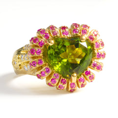 Sweetheart Peridot Pink Sapphire Diamond Ring
