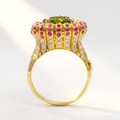 Sweetheart Peridot Pink Sapphire Diamond Ring