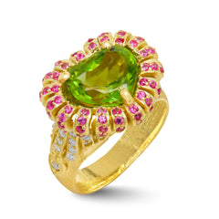 SWEETHEART HEART SHAPE PERIDOT PINK SAPPHIRE RING