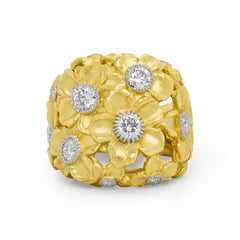MAYFLOWER 18K GOLD DIAMOND FLOWERS DOME RING