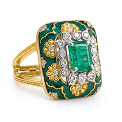 Colors of Life Emerald Green Enamel Diamond Ring