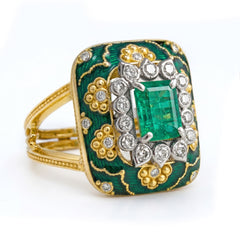 Colors of Life Emerald Green Enamel Diamond Ring