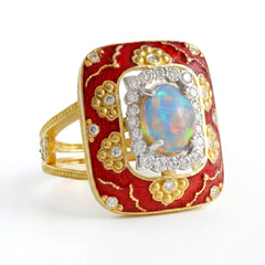 Colors of Life Red Enamel Opal Diamond Ring