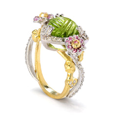 ENCHANTED GARDEN PERIDOT PINK SAPPHIRE DIAMOND FLOWERS ROSES RING
