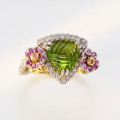 Enchanted Garden Peridot Sapphire Roses Ring