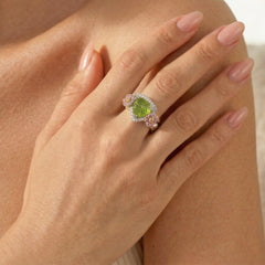 ENCHANTED GARDEN PERIDOT PINK SAPPHIRE DIAMOND FLOWERS ROSES RING